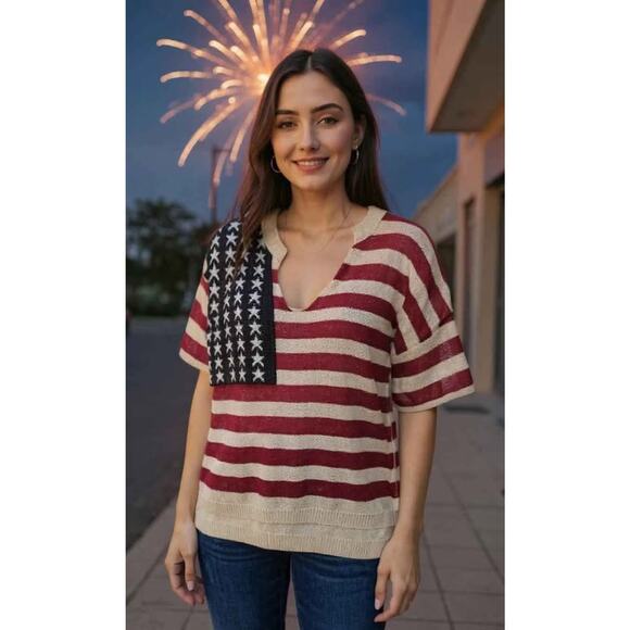 Firework Ready Star-Spangled Oversized Knit Top Medium - Picture 1 of 5